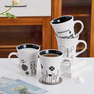 Bruntmor Set Of 4 Matte white Novelty Coffee-Themed Sayings for Coffee, Tea, Cocoa, Large