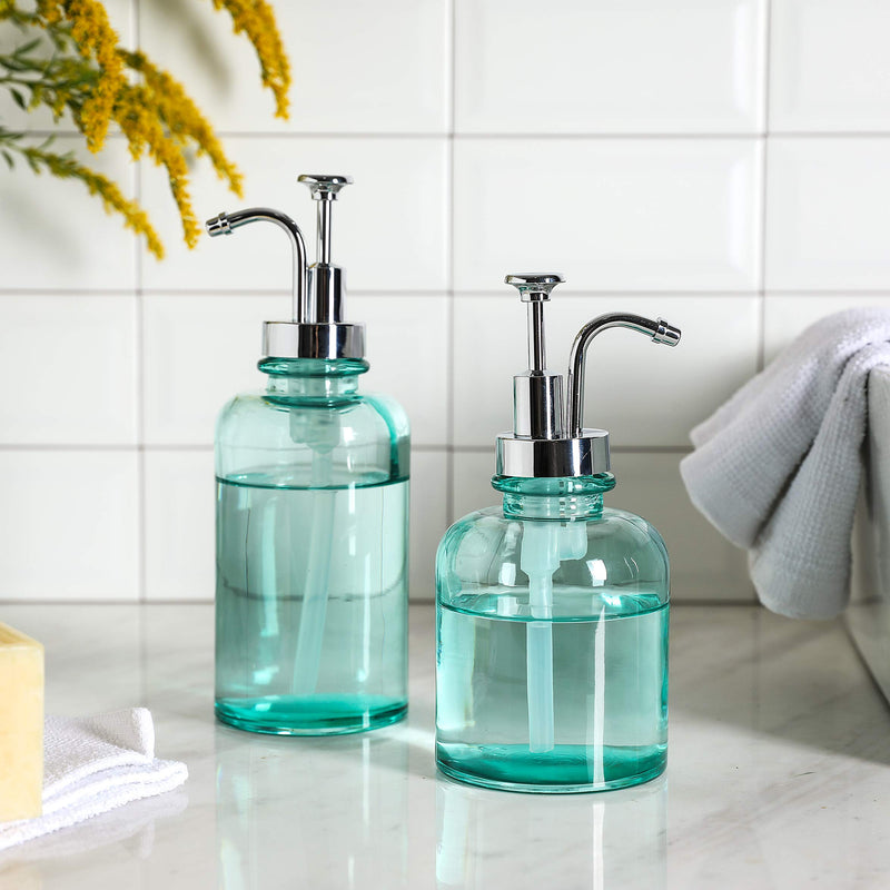 Clear Glass Soap Lotion Dispenser Set, Unique Design Pump, for Bathroom, Kitchen