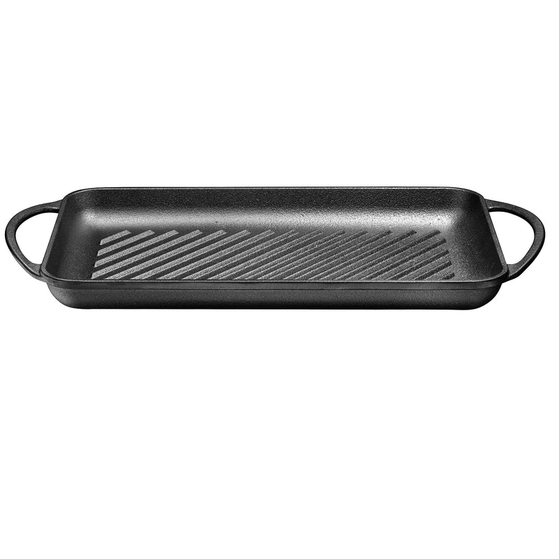 Cast-Iron Rectangular Grill Pan With Dual Handles, Non-Stick Surface, Perfect for Steaks