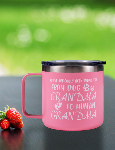 Promoted from Dog Grandma to Human Grandma Cup, Grandparents Announcement Gifts, Pregnancy