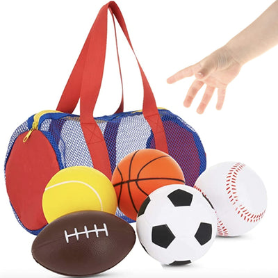 Balls For Kids, Toddler Sports Toys - Set Of 5 Foam Sports Balls + Free Bag - Perfect