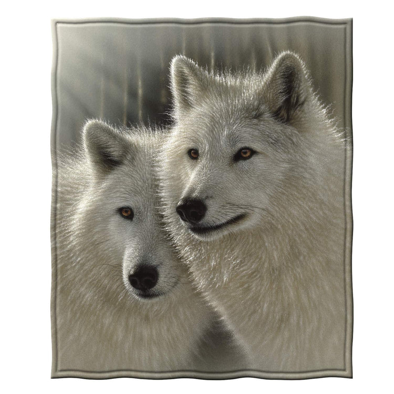 Fleece Throw Blanket by Collin Bogle (Sunlit Soulmates Wolves