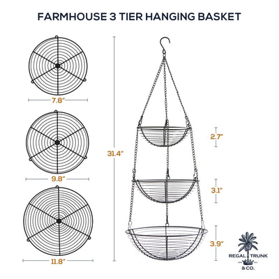 3 Tier Hanging Fruit Bowl - Farmhouse Wire Basket By & Co. | Three Tier Fruit Basket