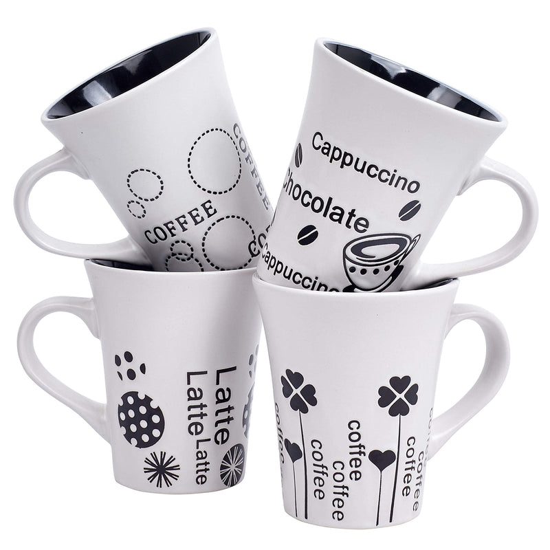 Bruntmor Set Of 4 Matte white Novelty Coffee-Themed Sayings for Coffee, Tea, Cocoa, Large