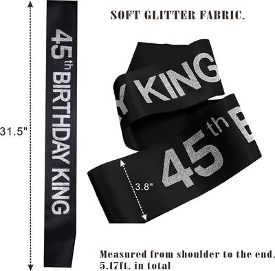 45th Birthday King Crown, 45th Birthday Gifts for Men, 45th Birthday King Sash, 45th