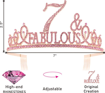 7th Birthday Gifts for Girl,7th Birthday Tiara and Sash Pink,7th Birthday Decorations