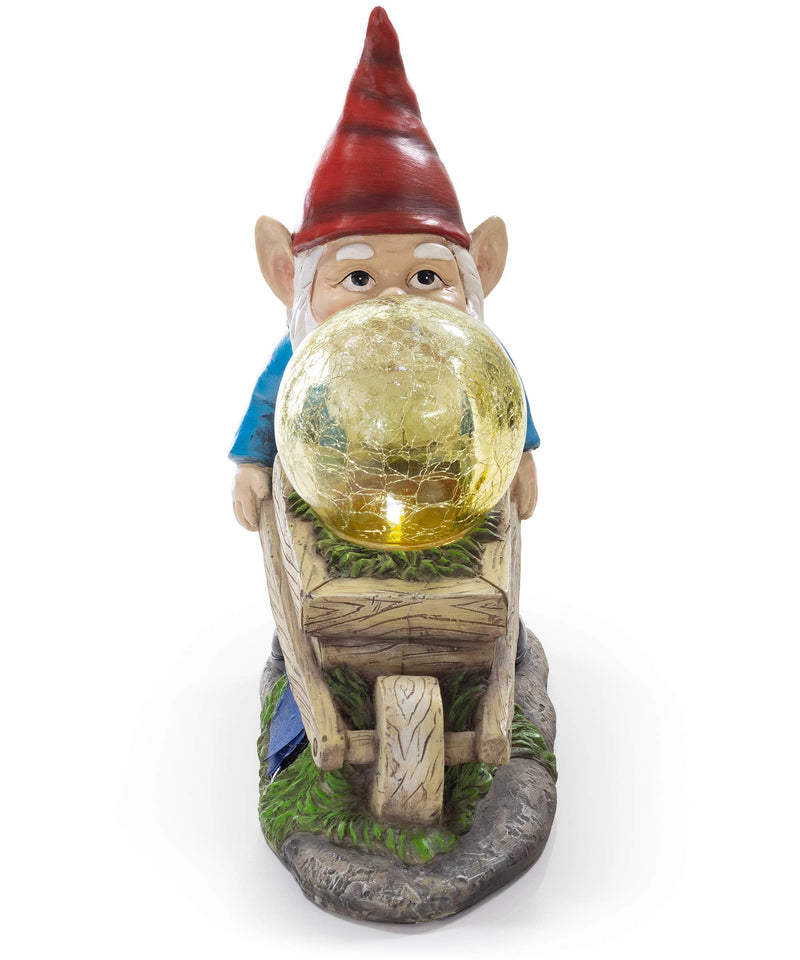 Vp Home Wheelbarrow Gnome With Magic Orb Solar Powered Led Outdoor Decor Garden Light