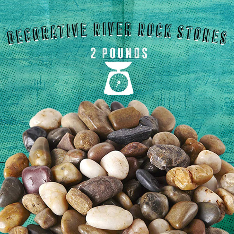 Katzco 2 Pounds Small Decorative River Rock Stones - Natural Polished Mixed Color Stones