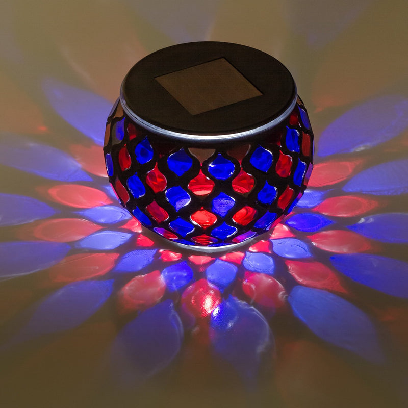 Solar Powered Mosaic Glass LED Outdoor Decorative Table Light (Red and Blue