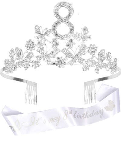 8th Birthday Gifts for Girls, 8th Birthday Tiara and Sash, Its My 8th Birthday Sash