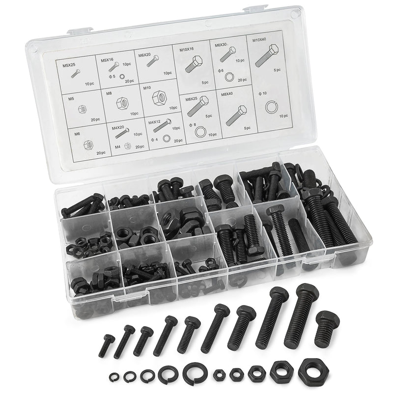 240 Piece Metric Nuts and Bolts Set  Black Oxide Finish Hex Head Bolts, Hex Nuts,