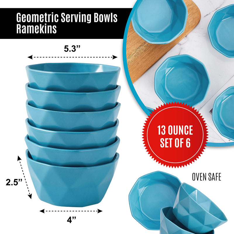 Bake And Serve 6-Pack Geometric Matte 13 Oz Oven Safe Ceramic Cereal Dessert Bowls