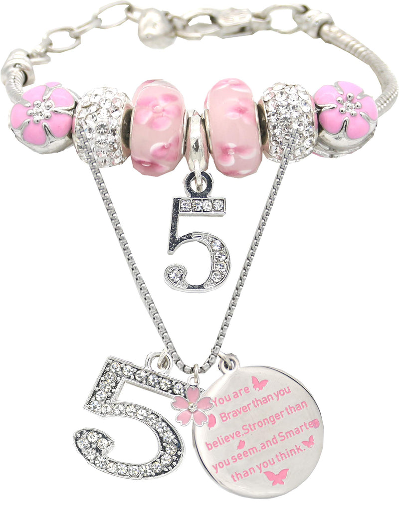 5Th Birthday Gifts For Girls, 5Th Birthday Charm Bracelet, 5Th Birthday Necklace, 5Th