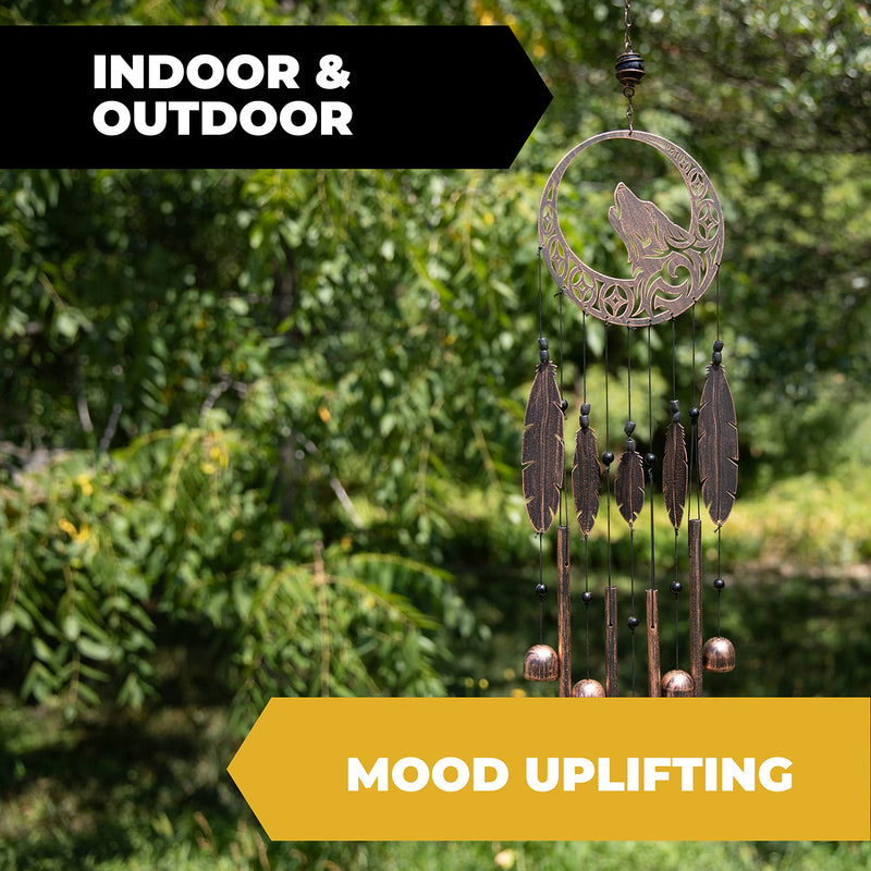 Tribal Wolf Dreamcatcher Outdoor Garden Decor Wind Chime (Rustic Copper)