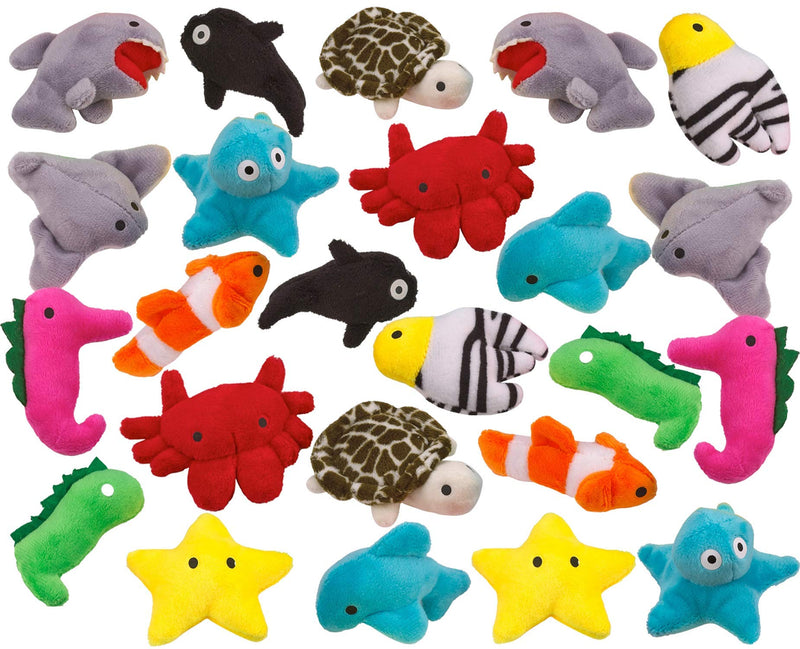 Kicko Sea-Life Plush Toys - 3 Inches - 24 Assorted Pieces - for Kids, Babies, Adults