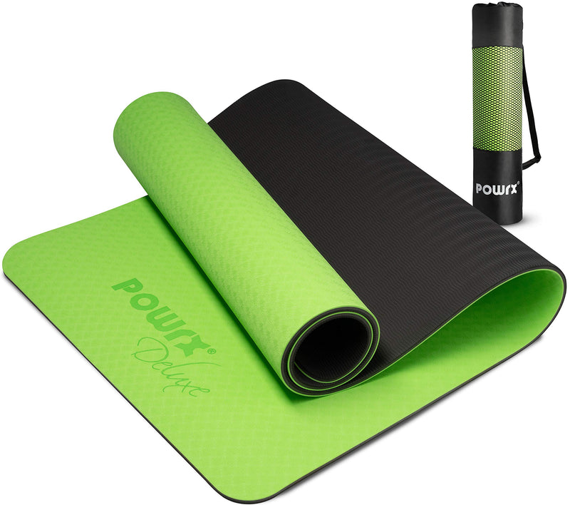 POWRX Yoga Mat 3-layer Technology incl. Carrying Strap + Bag | Excersize mat for workout