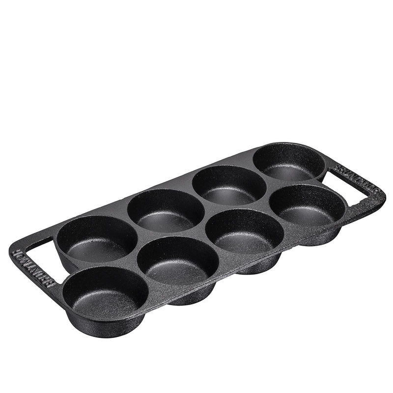 Pre-Seasoned Cast Iron Cake Pan for Baking Biscuits - 8-Cup Biscuit Pan With Helper