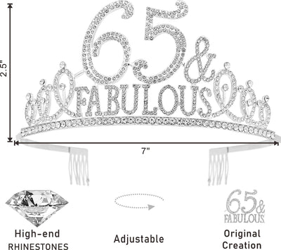 65th Birthday Gifts for Women,65th Birthday Tiara and Sash Silver,65th Birthday