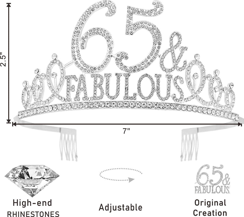 65th Birthday Gifts for Women,65th Birthday Tiara and Sash Silver,65th Birthday