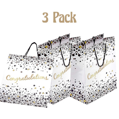 Kicko Speckled Black and Gold Congratulations Gift Bags - 3 Pack - 13 Inches - for Party