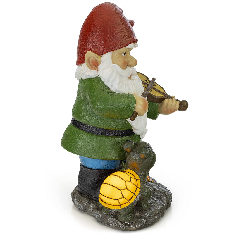 VP Home Fiddler Gnome with Glowing Turtle Solar Powered LED Outdoor Decor Garden