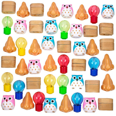 Kicko Assorted Pencil Sharpeners - 48 Pack, 1 to 2.5 Inch - Various Designs - Owl, Nose