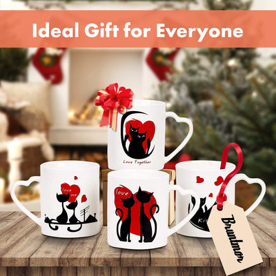 Womans Gifts Ideas of 4 Cute Cat Cups Romantic Coffee Cat Mugs Wedding Gifts, 12 Oz