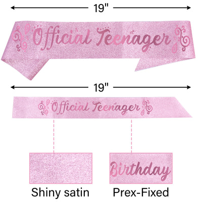 13th Birthday Sash And Tiara For Girls - Fabulous Set: Glitter Sash + Ripples