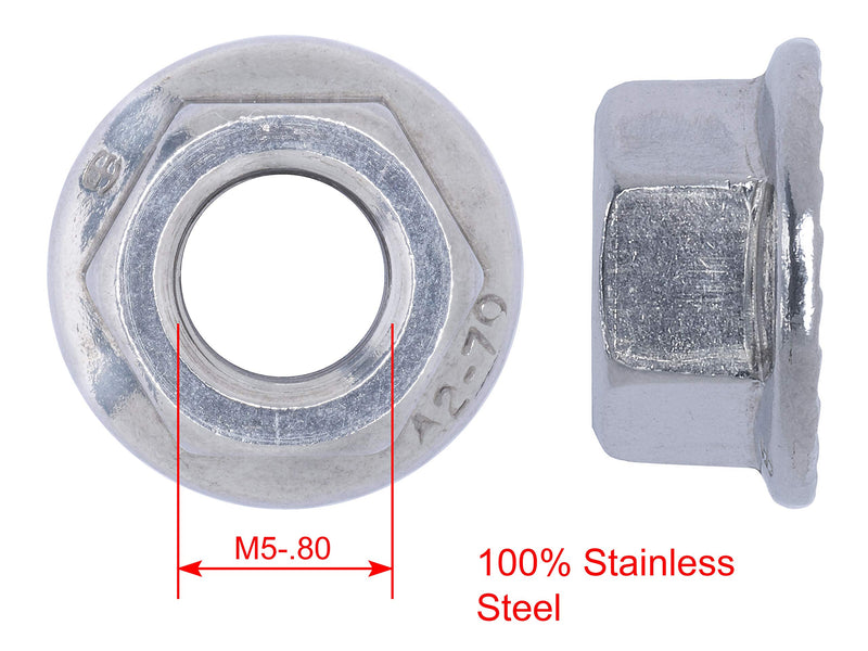 M5-.80 Metric Stainless Serrated Hex Flange Nut, (100 Pack), 304 (18-8) Stainless Steel