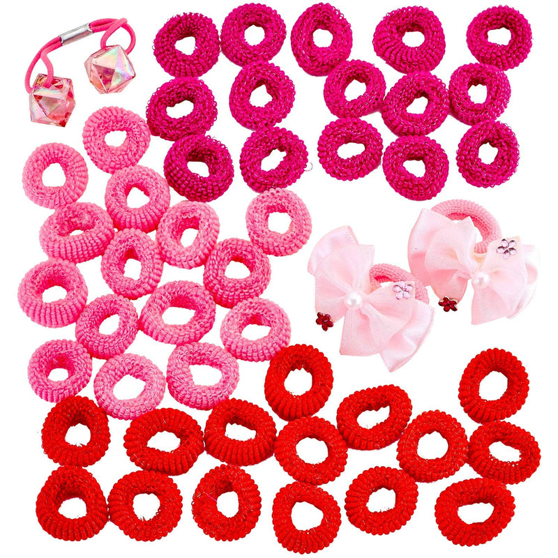 Kicko Hair Scrunchies - 96 Pack, Red, Pink and Purple in Heart Shaped Packing- for Kids