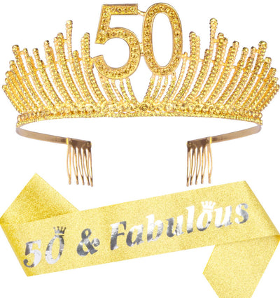 50th Birthday Sash And Tiara For Women - Fabulous Glitter Sash + Queen