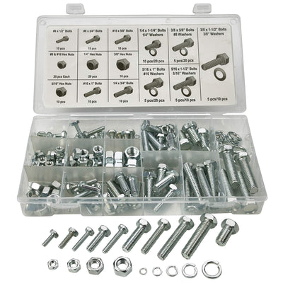 Katzco 240 Piece Standard Nuts and Bolts Set - Zinc Oxide Finish Bolts, Hex Nuts,