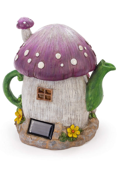 Mushroom Teapot Gnome Fairy House Solar Powered Led Outdoor Decor Garden Light