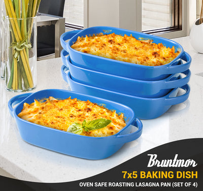 Bruntmor Set Of 4 Ceramic 7"x5" Baking Dish Oven Safe Roasting Lasagna Pan Small Casserole