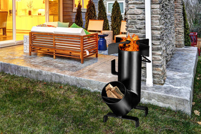 Camping Rocket Stove With Handle, Camping Survival Gear Self Feeding Wood Burning Stove