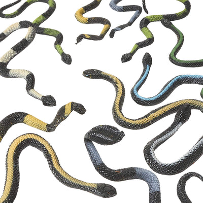 Kicko Vinyl Stretchable Snakes - 12 Pack - Assorted, Colorful Rubber Figures - Prank Gag