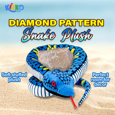 Kicko Plush Snake with Diamond Pattern - 1 Piece Assorted Colors - 70 Inch - Giant Stuffed