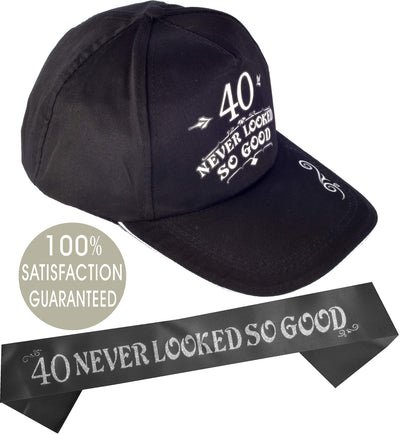 40th Birthday Gifts for Men, 40th Birthday Hat and Sash Men, 40 Never Looked So Good