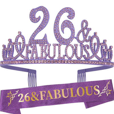 26th Birthday Gifts for Women, 26th Birthday Crown and Sash for Women, 26th Birthday