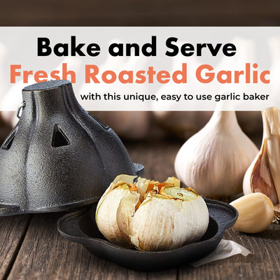 Pre-Seasoned Cast Iron Garlic Roaster Bake and Serve Fresh Roasted Garlic for Kitchen Oven