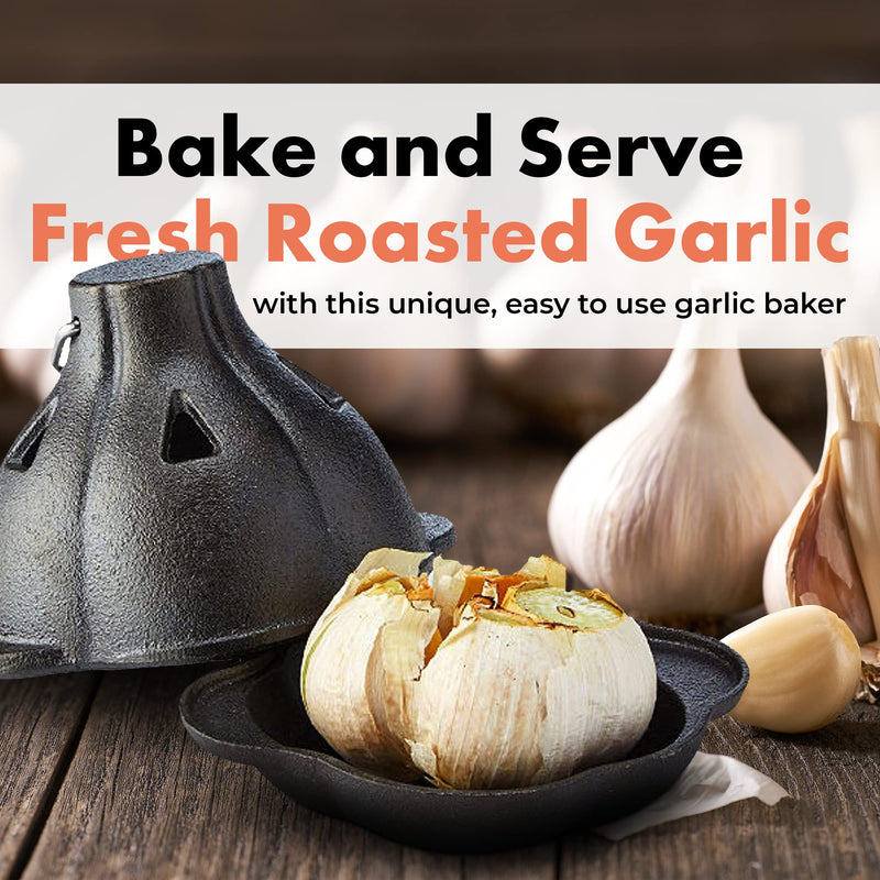 Pre-Seasoned Cast Iron Garlic Roaster Bake and Serve Fresh Roasted Garlic for Kitchen Oven