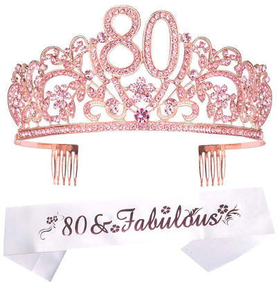 80Th Birthday Gifts For Woman, 80Th Birthday Tiara And Sash Pink, Happy 80Th Birthday