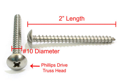 10 x 2" Stainless Truss Head Phillips Wood Screw (100pc) 18-8 (304) Stainless Steel