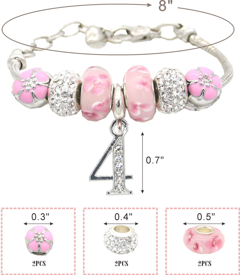 4Th Birthday Gifts For Girls, 4Th Birthday Charm Bracelet, 4Th Birthday Necklace, 4Th