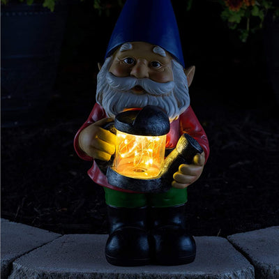 Gnome Solar Powered Led Outdoor Decor Garden Light, 6" W X 13" H (Blue Hat)