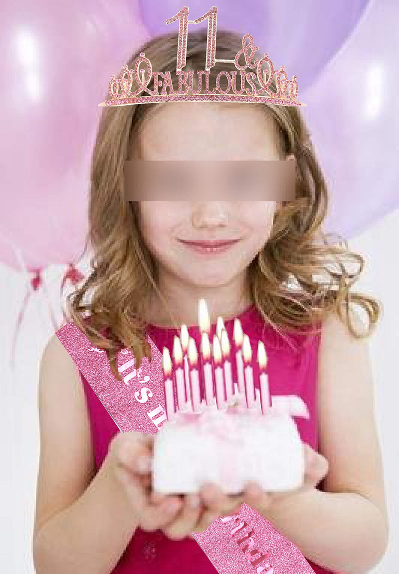 11th Birthday Gifts for Girl,11th Birthday Tiara and Sash Pink,11th Birthday Decorations