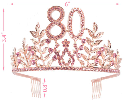 80th Birthday Gifts for Women, 80th Birthday Tiara and Sash, 80 Fabulous Sash and Crystal