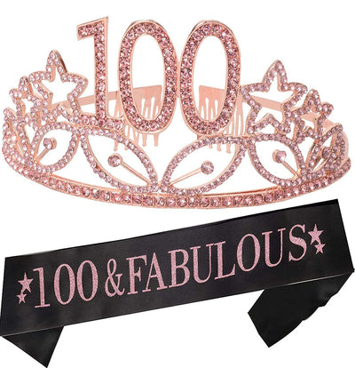 100th Birthday Sash And Tiara For Women - Fabulous Glitter Sash + Waves