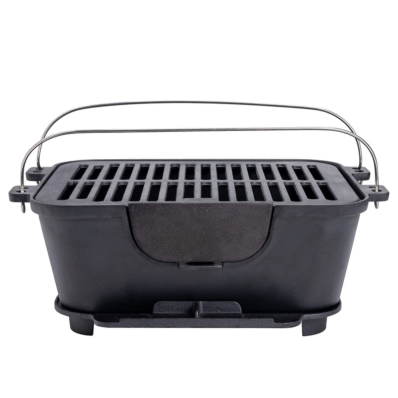 Pre-Seasoned Hibachi-Style Portable Cast Iron Charcoal Bbq