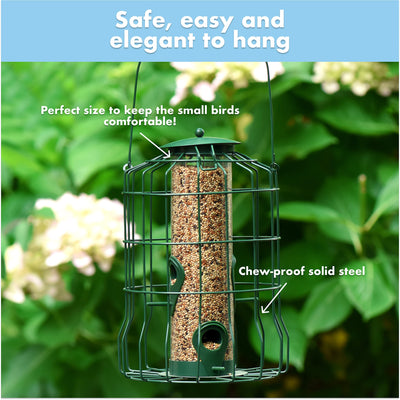 Squirrel Resistant Metal Bird Feeder - Heavy Duty Hanging Caged Tube Bird Feeder